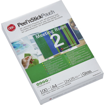 Peel'nStick™ laminating film, glossy, 125 µm, pack of 100, for A4, self adhesive.