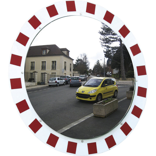 Anti-frost/anti-fog round mirror, red, white, Ø 800 mm.