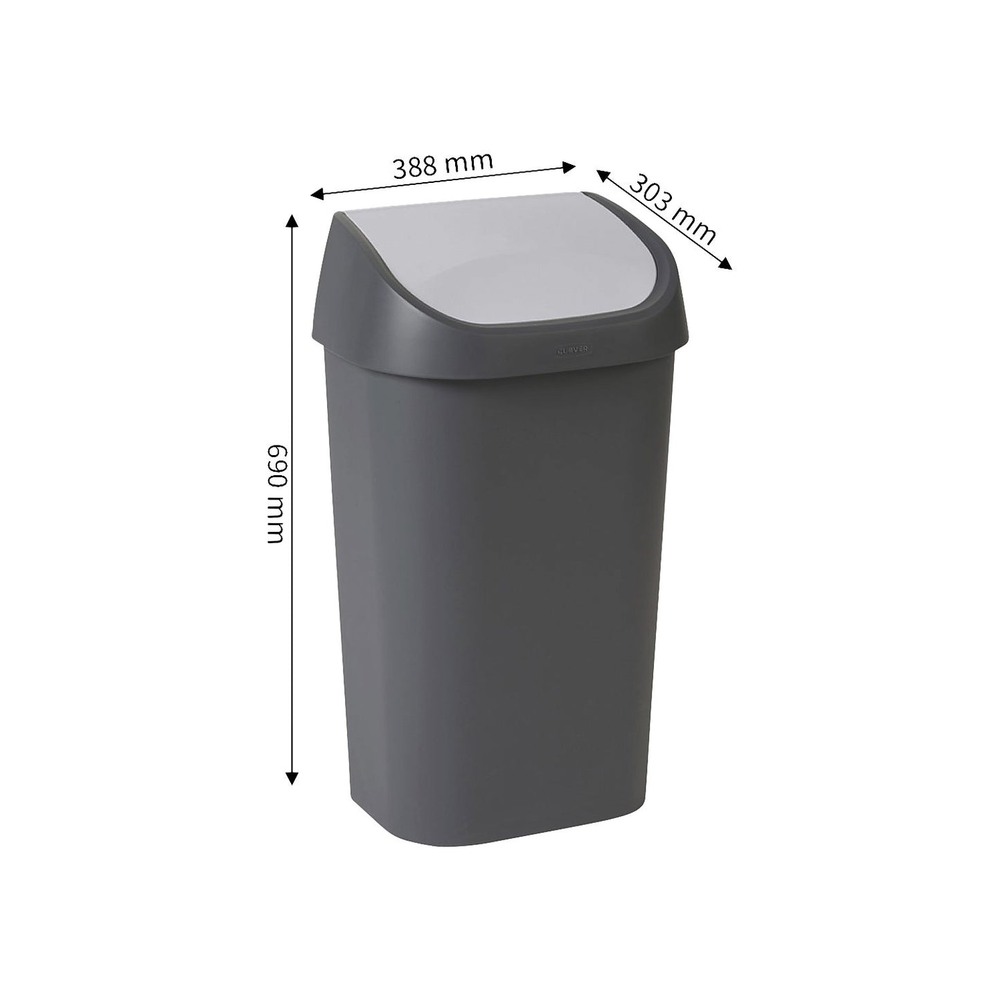 Swing lid waste collector, capacity 50 l, dark grey.