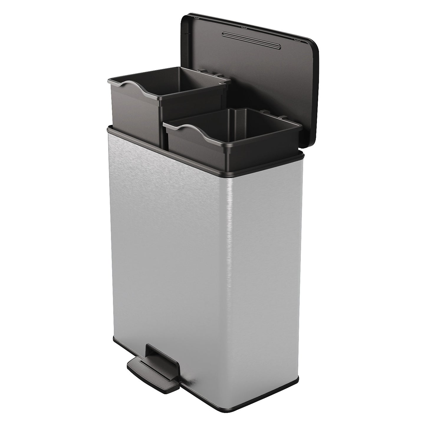 Slim pedal bin, capacity 2 x 26 l, HxWxD 622 x 300 x 496 mm, silver.