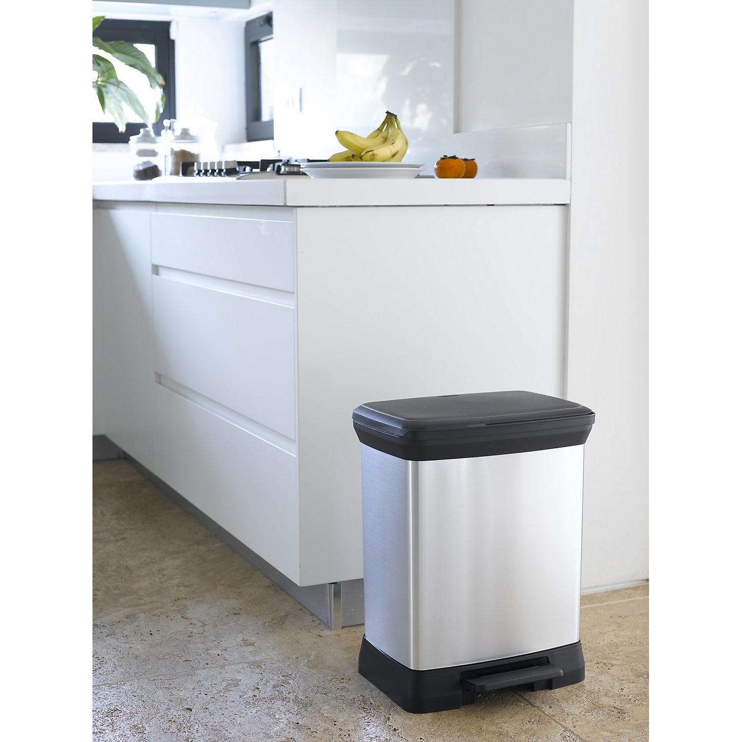 DECOBIN pedal bin, rectangular, capacity 30 l, HxWxD 515 x 300 x 400 mm, silver.