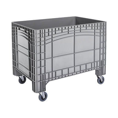 Pallet box, capacity 535 l, 4 swivel castors, grey.
