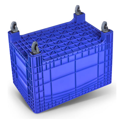 Pallet box, capacity 535 l, 4 swivel castors, blue.