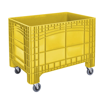 Pallet box, capacity 535 l, 4 swivel castors, yellow.