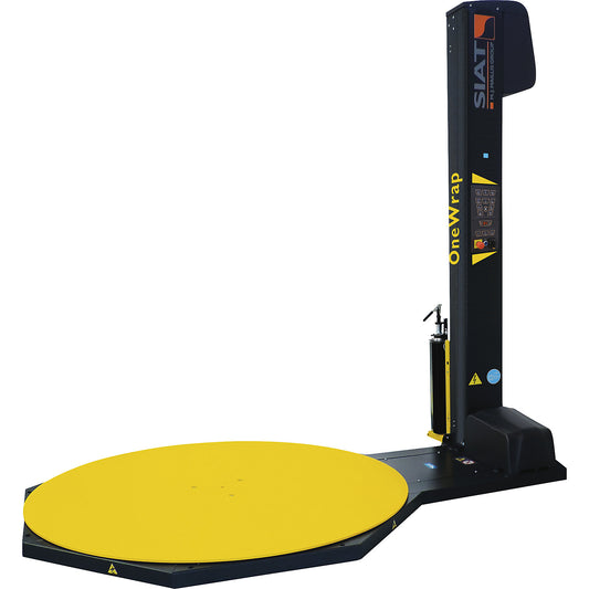 OneWrap pallet wrapper, with round turntable, pallet height 2100 mm, turntable Ø 1500 mm, mechanical brake/quick release.