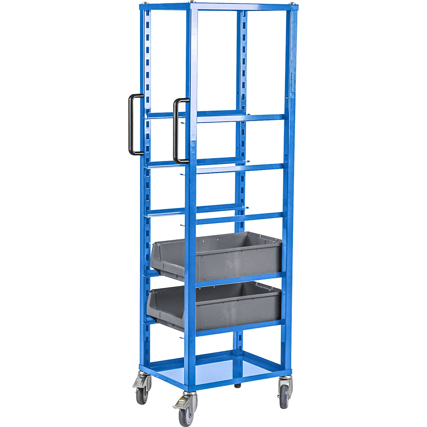 CustomLine platform trolley for open fronted storage bins, LxWxH 575 x 405 x 1680 mm, light blue RAL 5012.