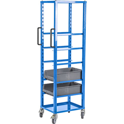 CustomLine platform trolley for open fronted storage bins, LxWxH 575 x 405 x 1680 mm, light blue RAL 5012.