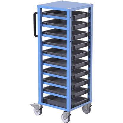 CustomLine Euro platform trolley, for bin LxW 400 x 300 mm, blue, with 10 bins, 50 mm high.