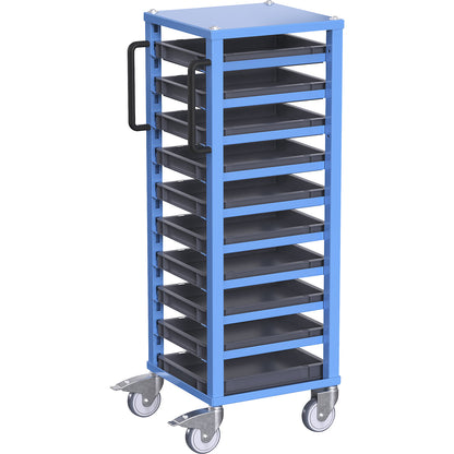 CustomLine Euro platform trolley, for bin LxW 400 x 300 mm, blue, with 10 bins, 50 mm high.