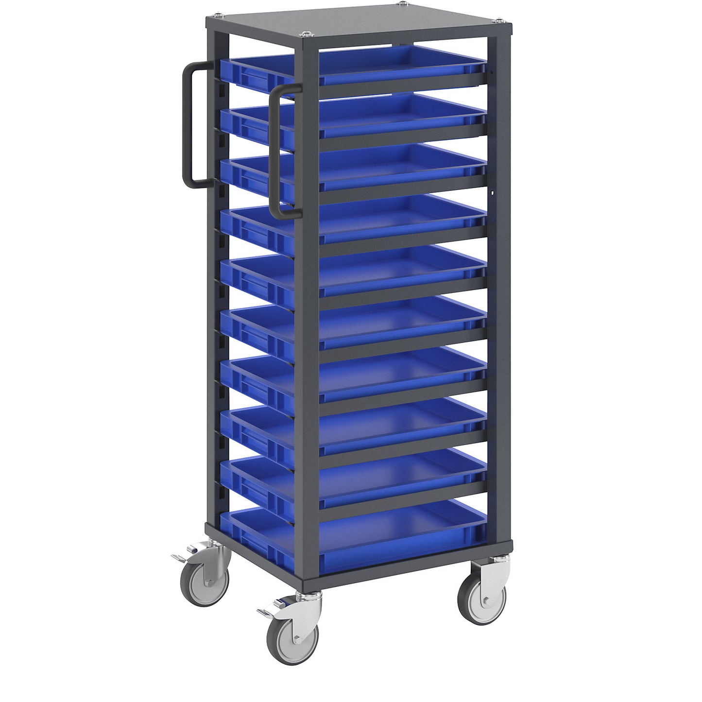 CustomLine Euro platform trolley, for bin LxW 400 x 300 mm, grey, with 10 bins, 50 mm high.