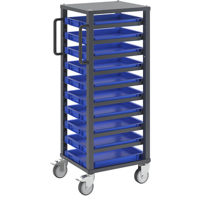 CustomLine Euro platform trolley, for bin LxW 400 x 300 mm, grey, with 10 bins, 50 mm high.