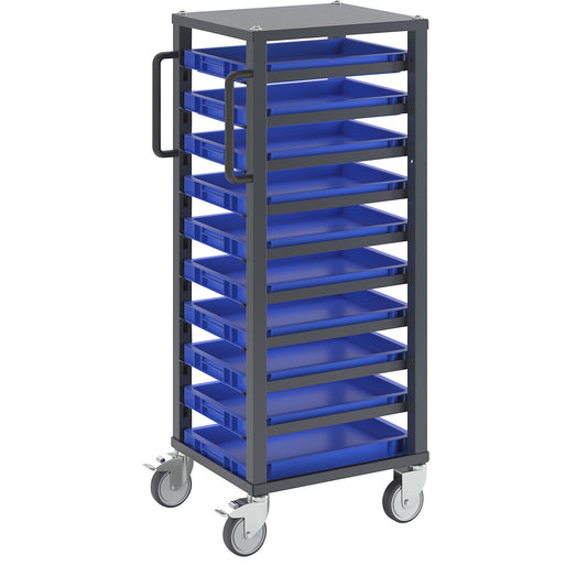 CustomLine Euro platform trolley, for bin LxW 400 x 300 mm, grey, with 10 bins, 50 mm high.