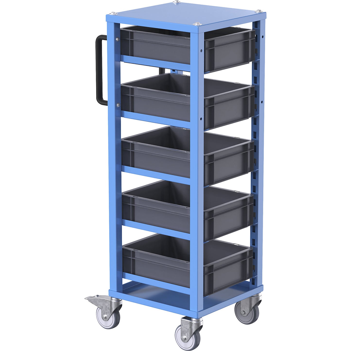 CustomLine Euro platform trolley, for bin LxW 400 x 300 mm, blue, with 5 bins, 120 mm high.