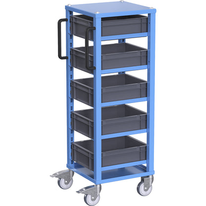 CustomLine Euro platform trolley, for bin LxW 400 x 300 mm, blue, with 5 bins, 120 mm high.