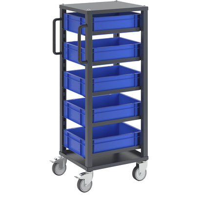 CustomLine Euro platform trolley, for bin LxW 400 x 300 mm, grey, with 5 bins, 120 mm high.