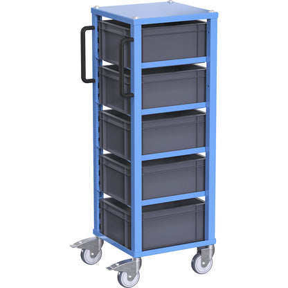 CustomLine Euro platform trolley, for bin LxW 400 x 300 mm, blue, with 5 bins, 175 mm high.
