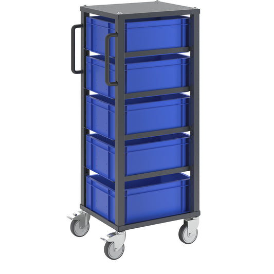CustomLine Euro platform trolley, for bin LxW 400 x 300 mm, grey, with 5 bins, 175 mm high.