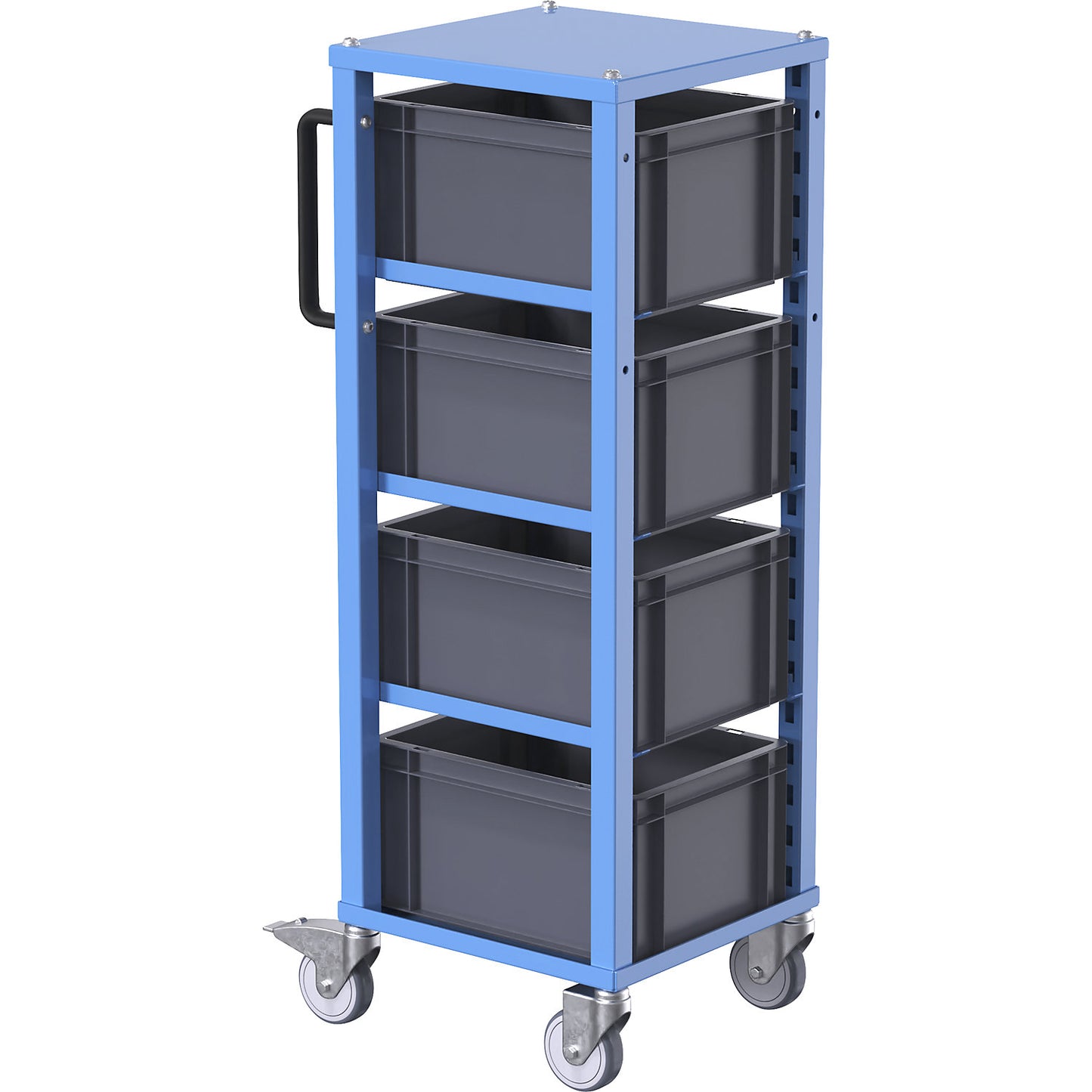 CustomLine Euro platform trolley, for bin LxW 400 x 300 mm, blue, with 4 bins, 210 mm high.
