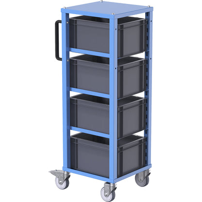 CustomLine Euro platform trolley, for bin LxW 400 x 300 mm, blue, with 4 bins, 210 mm high.