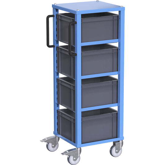 CustomLine Euro platform trolley, for bin LxW 400 x 300 mm, blue, with 4 bins, 210 mm high.