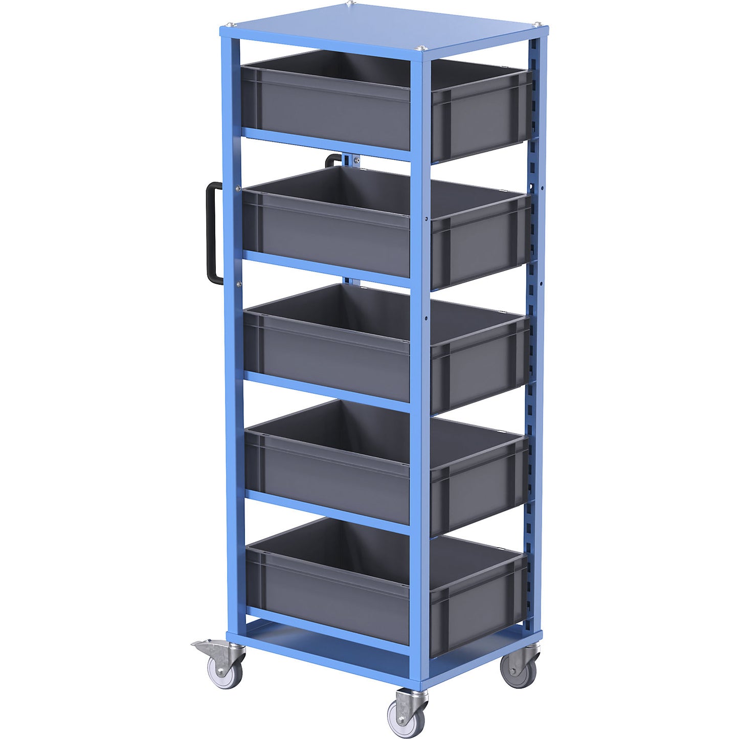 CustomLine Euro platform trolley, for bin LxW 600 x 400 mm, blue, with 5 bins, 175 mm high.