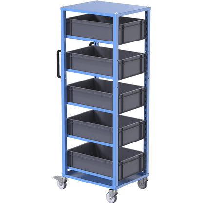 CustomLine Euro platform trolley, for bin LxW 600 x 400 mm, blue, with 5 bins, 175 mm high.