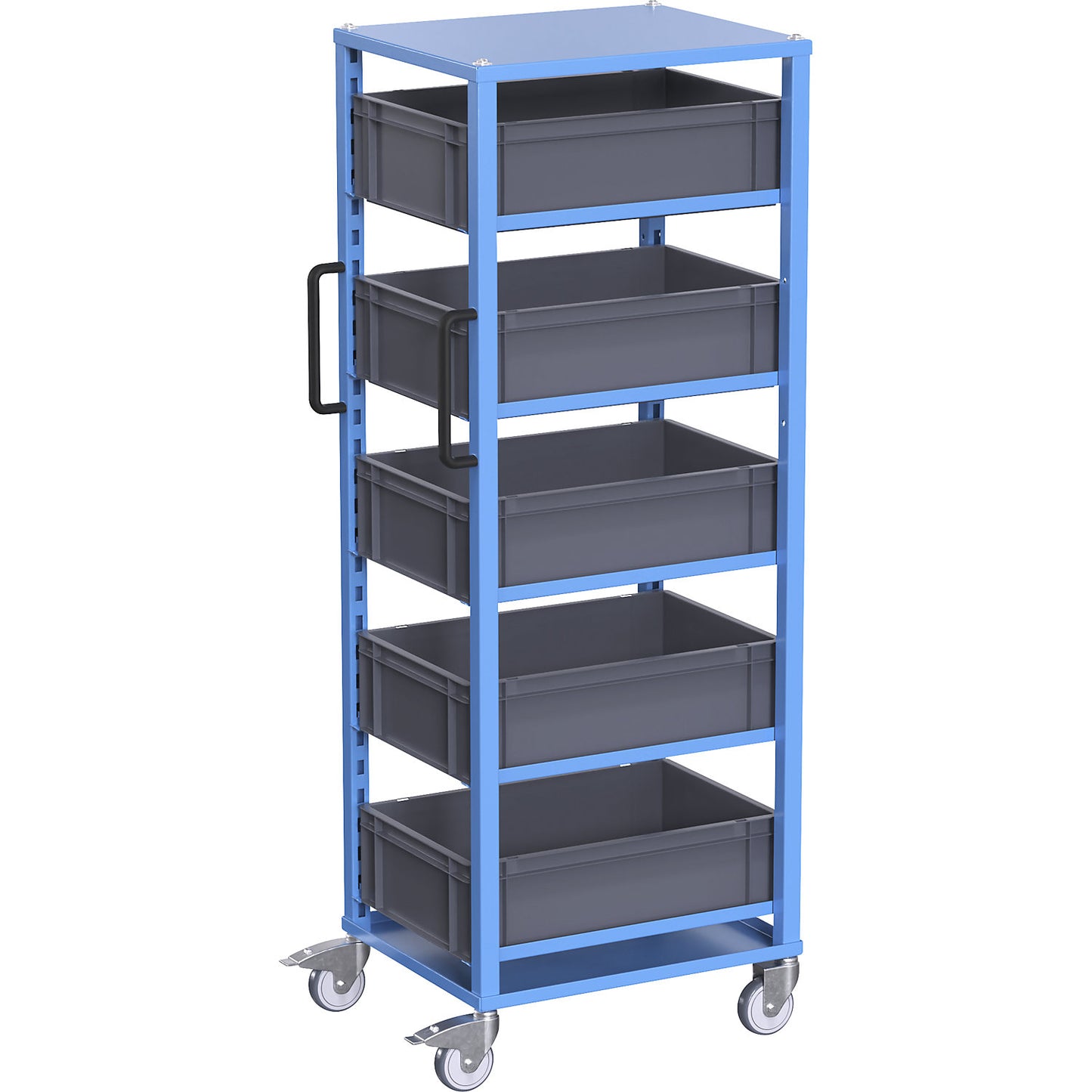 CustomLine Euro platform trolley, for bin LxW 600 x 400 mm, blue, with 5 bins, 175 mm high.