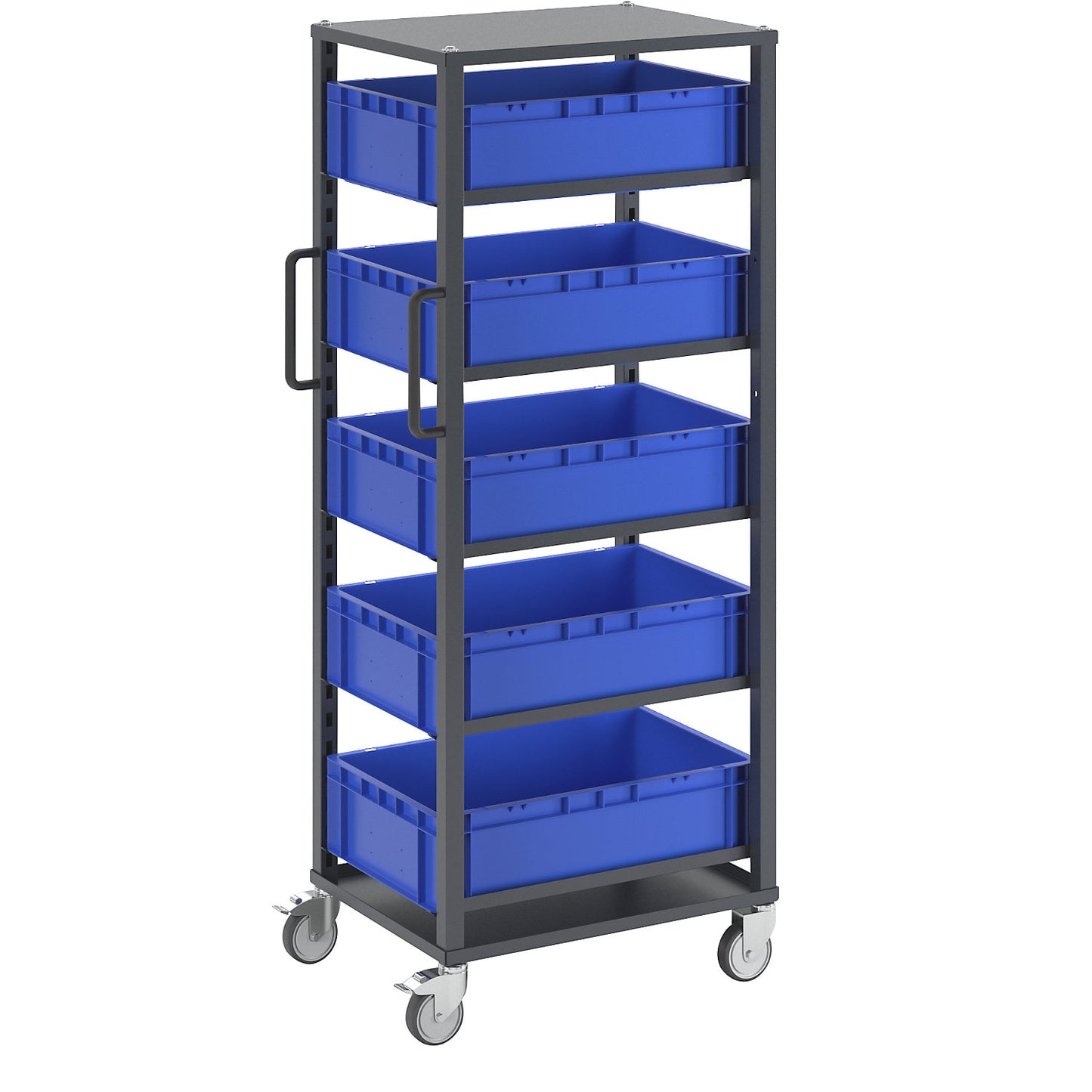 CustomLine Euro platform trolley, for bin LxW 600 x 400 mm, grey, with 5 bins, 175 mm high.