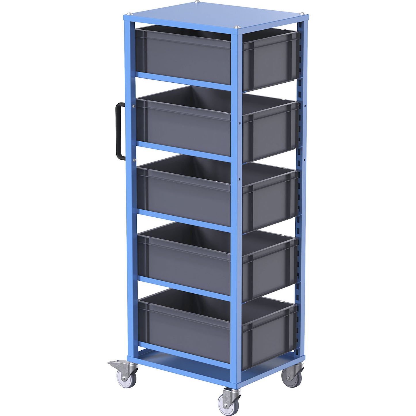 CustomLine Euro platform trolley, for bin LxW 600 x 400 mm, blue, with 5 bins, 210 mm high.