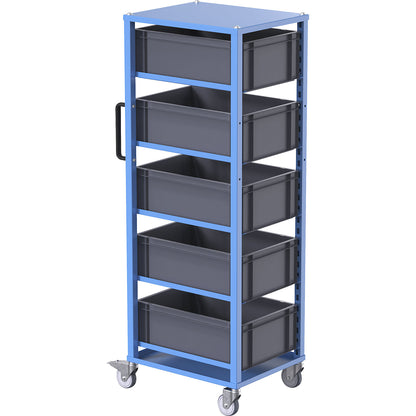 CustomLine Euro platform trolley, for bin LxW 600 x 400 mm, blue, with 5 bins, 210 mm high.
