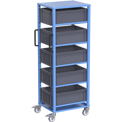 CustomLine Euro platform trolley, for bin LxW 600 x 400 mm, blue, with 5 bins, 210 mm high.