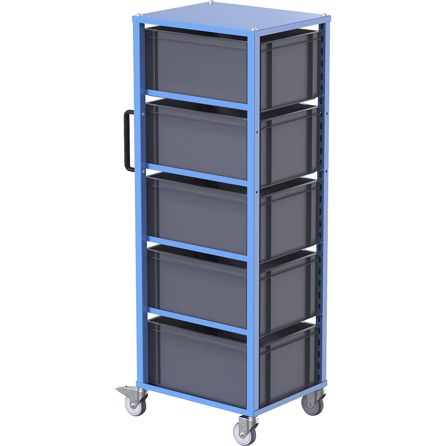 CustomLine Euro platform trolley, for bin LxW 600 x 400 mm, blue, with 5 bins, 270 mm high.