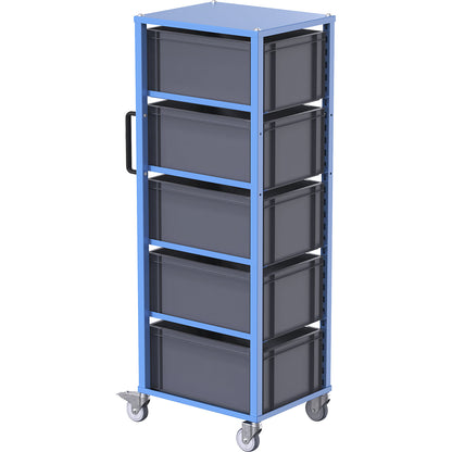 CustomLine Euro platform trolley, for bin LxW 600 x 400 mm, blue, with 5 bins, 270 mm high.