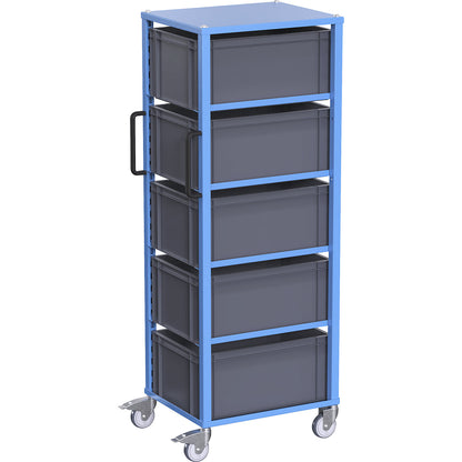 CustomLine Euro platform trolley, for bin LxW 600 x 400 mm, blue, with 5 bins, 270 mm high.
