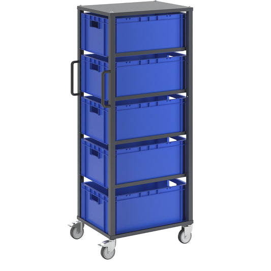 CustomLine Euro platform trolley, for bin LxW 600 x 400 mm, grey, with 5 bins, 270 mm high.