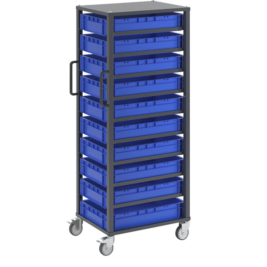 CustomLine Euro platform trolley, for bin LxW 600 x 400 mm, grey, with 10 bins, 120 mm high.