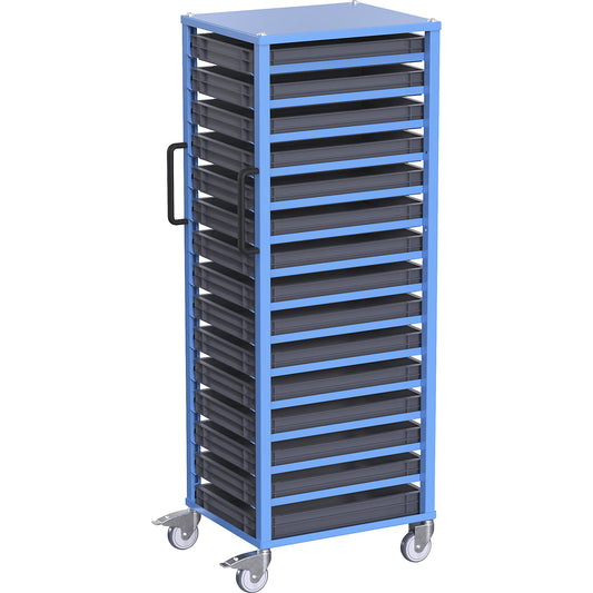 CustomLine Euro platform trolley, for bin LxW 600 x 400 mm, blue, with 15 bins, 75 mm high.