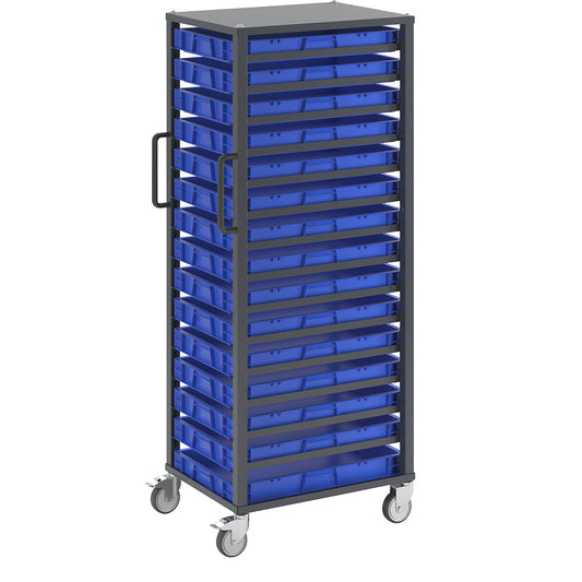CustomLine Euro platform trolley, for bin LxW 600 x 400 mm, grey, with 15 bins, 75 mm high.