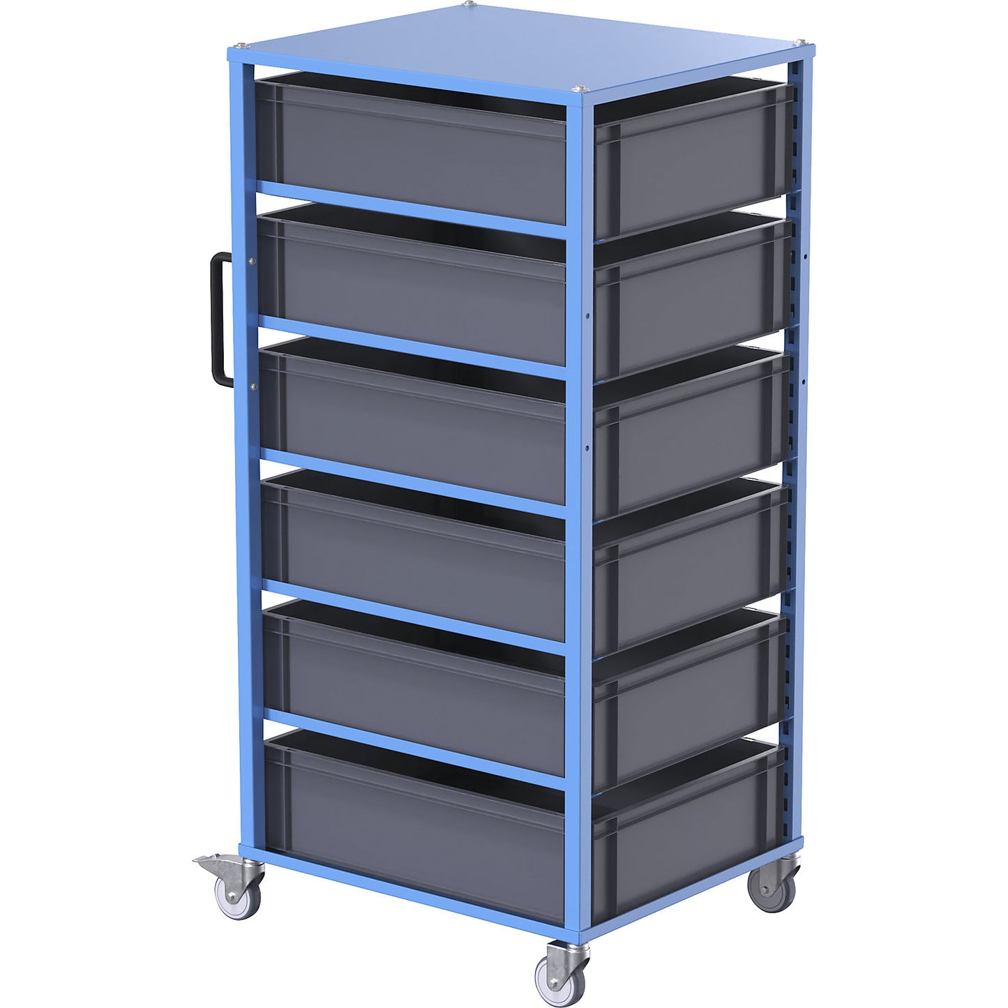 CustomLine Euro platform trolley, for bin LxW 800 x 600 mm, blue, with 6 bins, 210 mm high.