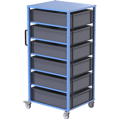 CustomLine Euro platform trolley, for bin LxW 800 x 600 mm, blue, with 6 bins, 210 mm high.