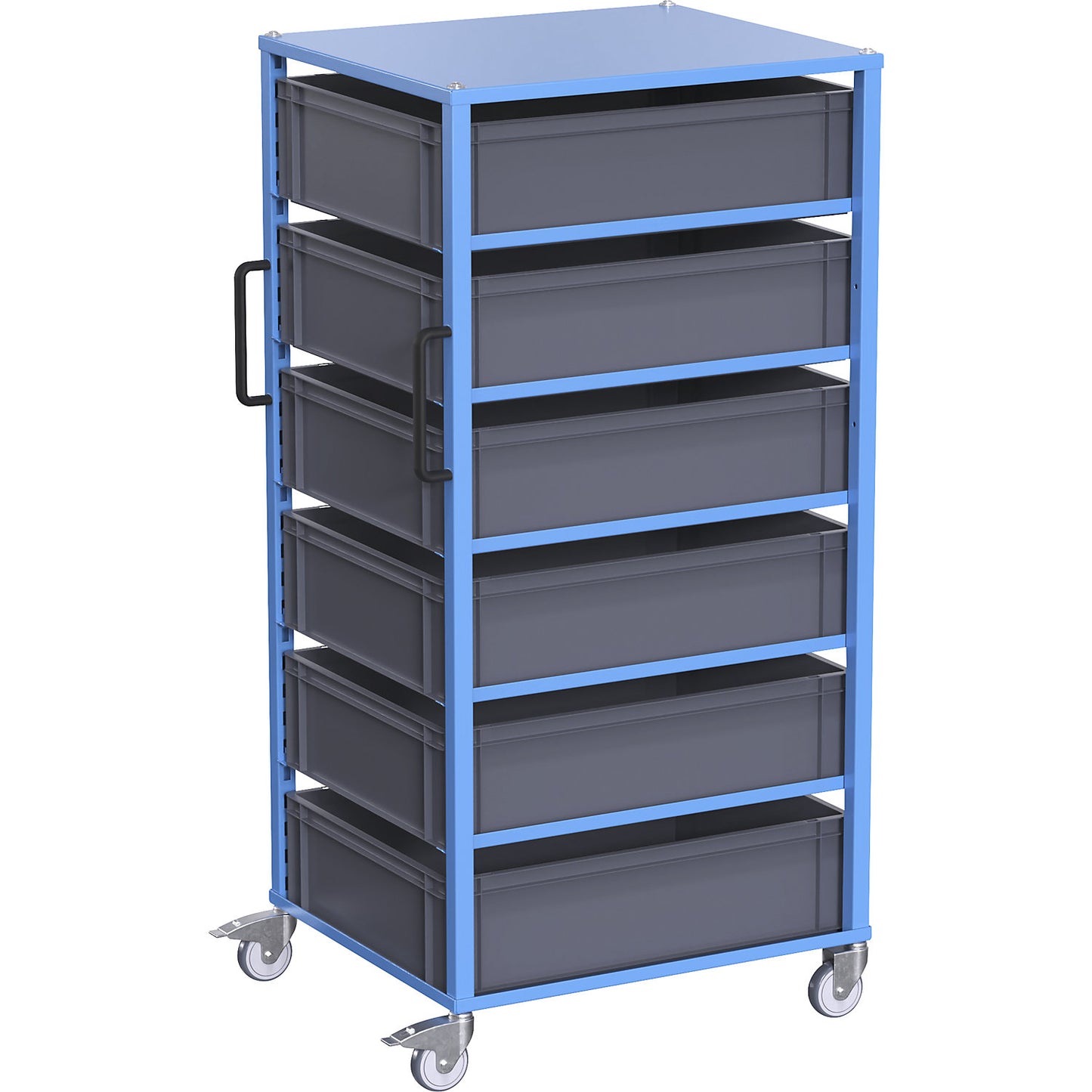 CustomLine Euro platform trolley, for bin LxW 800 x 600 mm, blue, with 6 bins, 210 mm high.