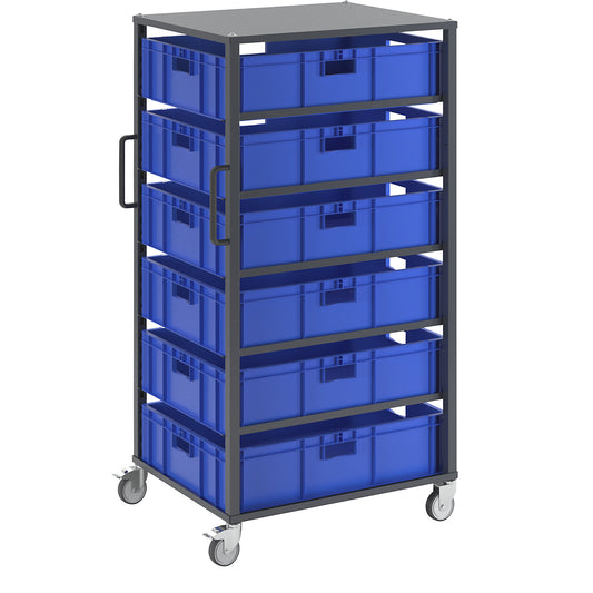 CustomLine Euro platform trolley, for bin LxW 800 x 600 mm, grey, with 6 bins, 210 mm high.