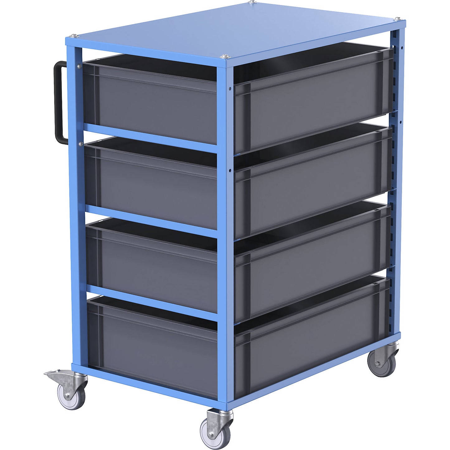 CustomLine Euro platform trolley, for bin LxW 600 x 800 mm, blue, with 4 bins, 210 mm high.