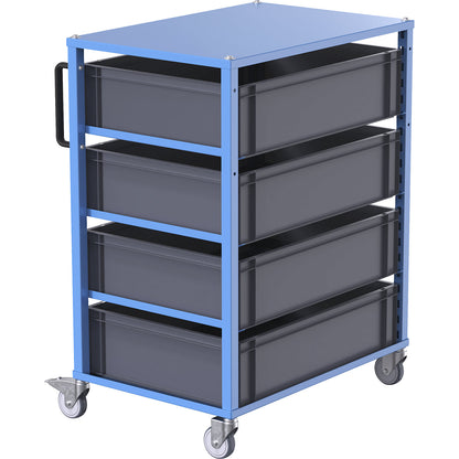 CustomLine Euro platform trolley, for bin LxW 600 x 800 mm, blue, with 4 bins, 210 mm high.