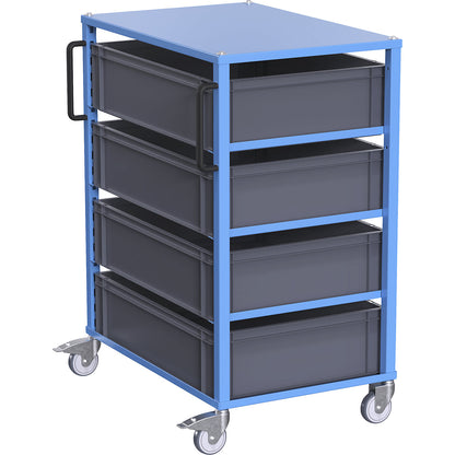 CustomLine Euro platform trolley, for bin LxW 600 x 800 mm, blue, with 4 bins, 210 mm high.