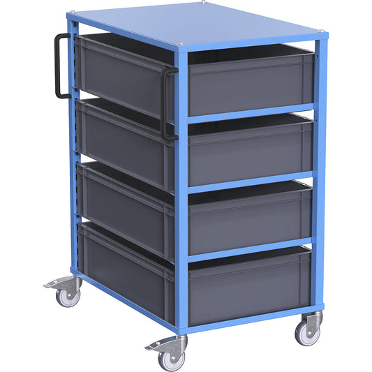 CustomLine Euro platform trolley, for bin LxW 600 x 800 mm, blue, with 4 bins, 210 mm high.