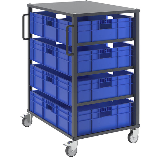 CustomLine Euro platform trolley, for bin LxW 600 x 800 mm, grey, with 4 bins, 210 mm high.