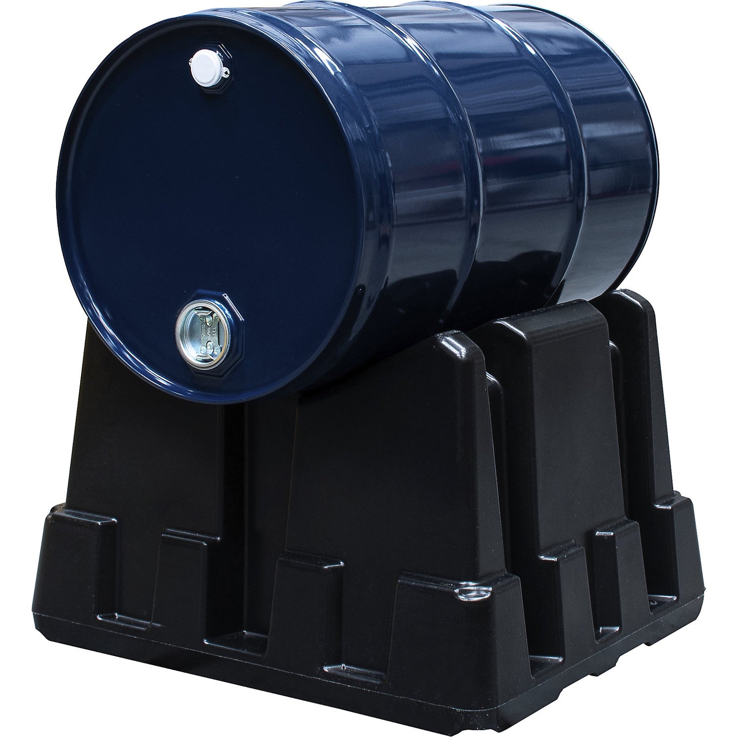 Universal drum stand made of PE, for 60 and 200 l drums, black.