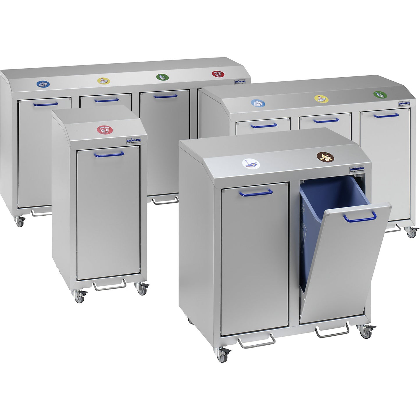 G®-COLLECT aluminium recyclable waste collector, capacity 3 x 45 l, silver.