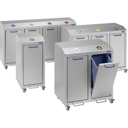 G®-COLLECT aluminium recyclable waste collector, capacity 3 x 45 l, silver.